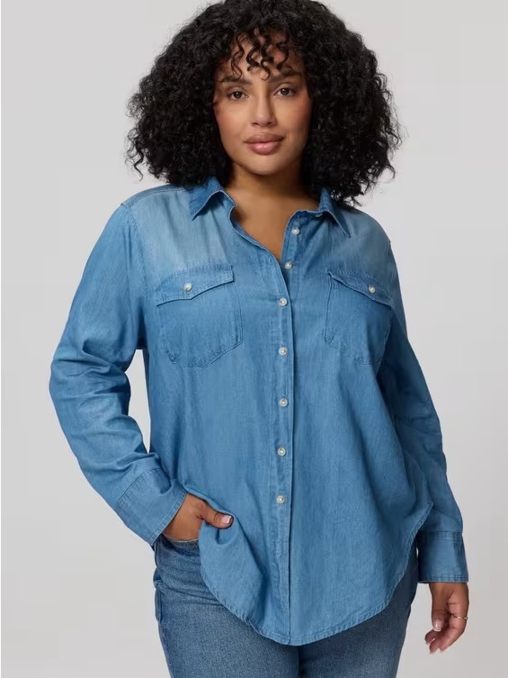 torrid Light Blue Denim-Style Button Down Shirt